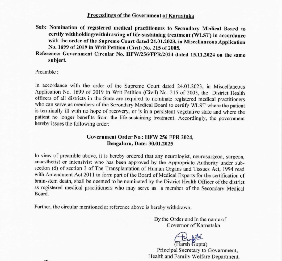 Karnataka implements "Right to die with dignity"
