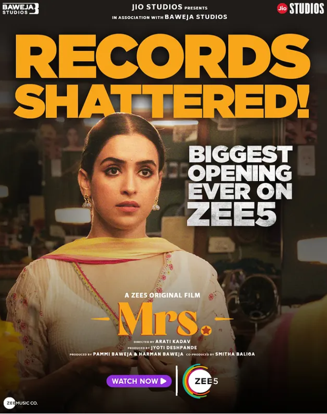 Sanya Malhotra's 'Mrs' becomes Zee5's biggest hit and most searched OTT film