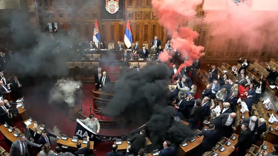 Smoke erupts in Serbian parliament but why?