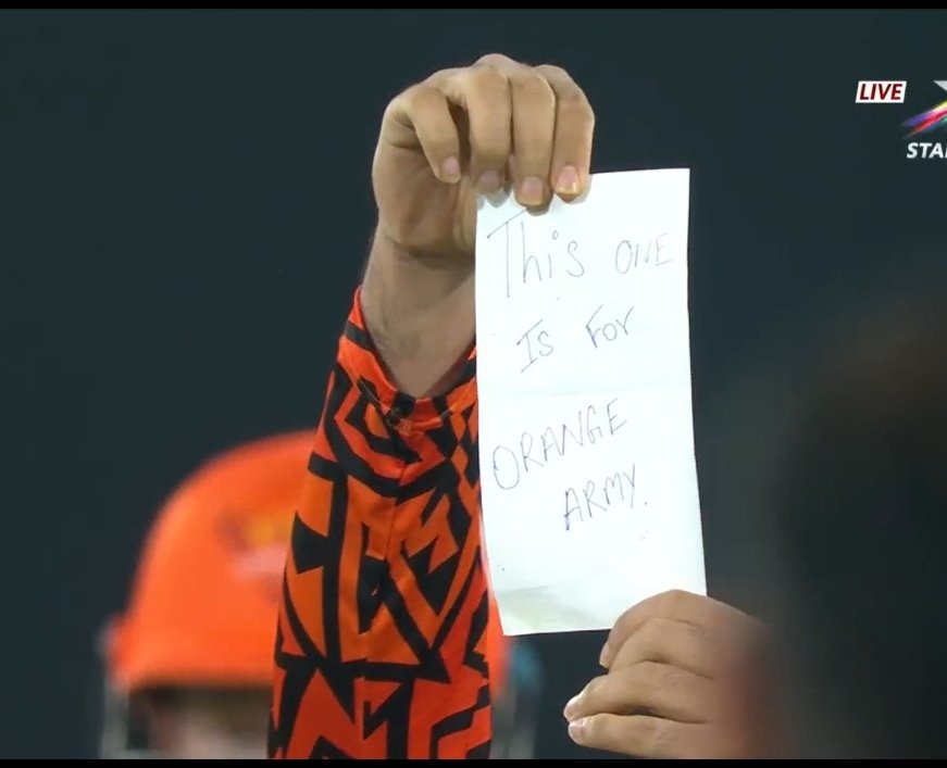 'This is for Orange Army' said Abhishek Sharma's note on his 100!