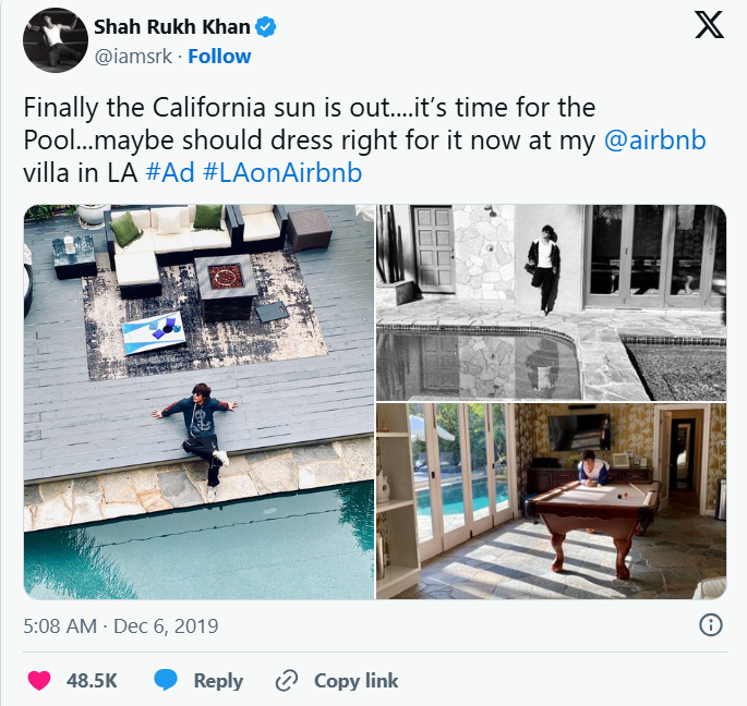 For just ₹1.96L a night, you too can pretend you’re King Khan. Pool selfie included.