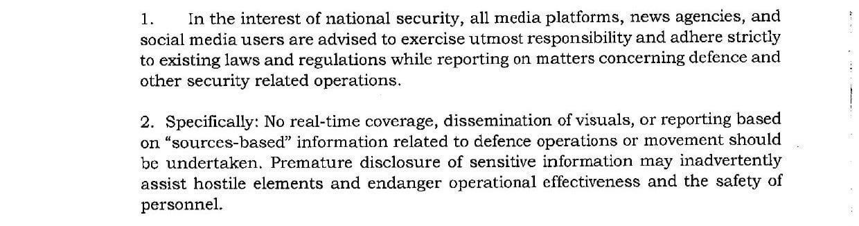 Govt Advises Media to Avoid Live Coverage of Defence Operations After Pahalgam Attack
